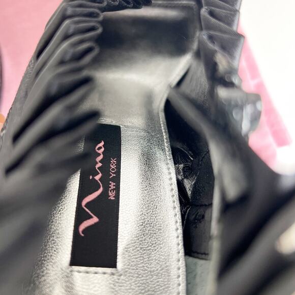 Nina Eveline Sequin Ruffle Peep Toe Platform Heels Pumps Black Size 8.5 M NWB - Picture 8 of 15